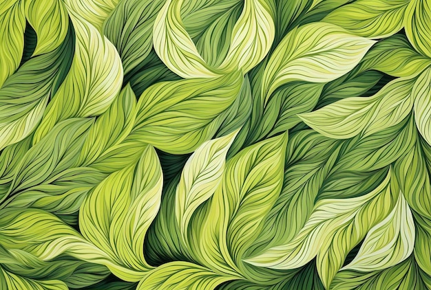 motif de feuilles florales dans le style de lignes de dessin animé audacieuses vert clair et blanc