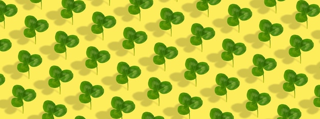 Motif de feuilles de trèfle sur fond coloré Résumé fond de bannière pour la Saint-Patrick