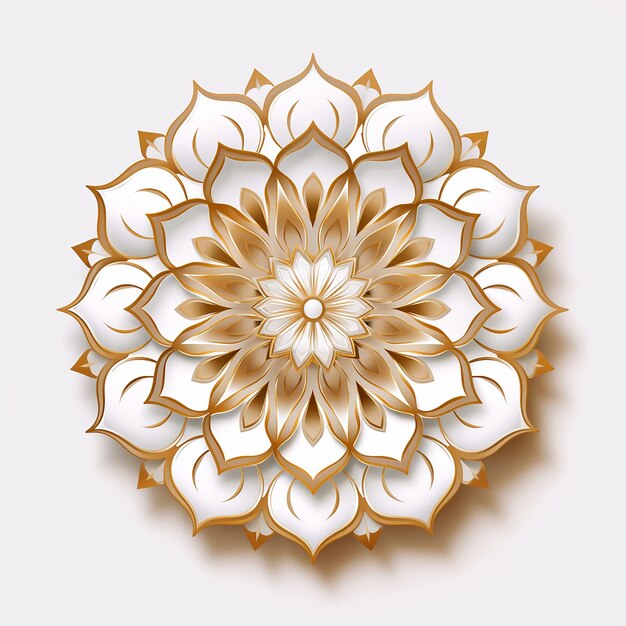 un motif de fleur blanche est représenté avec un motif de fleur dorée.