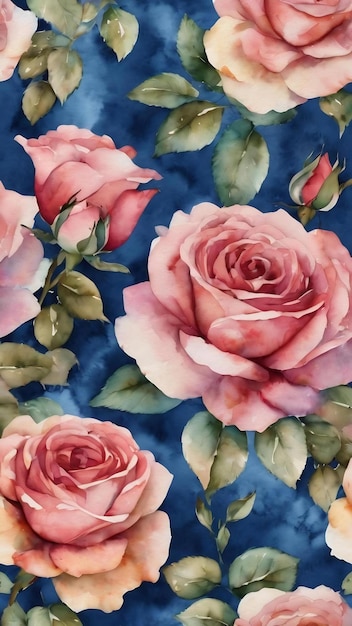 Le motif de fleur de rose à l'aquarelle bleue