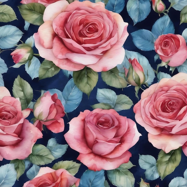 Le motif de fleur de rose à l'aquarelle bleue