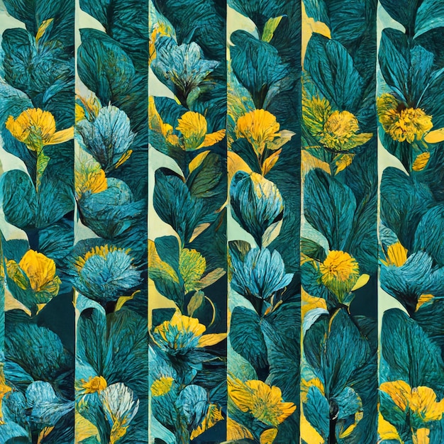 Motif de fleurs abstraites bleu sarcelle et jaune pour les impressions couverture d'art mural et invitation fond d'art aquarelle