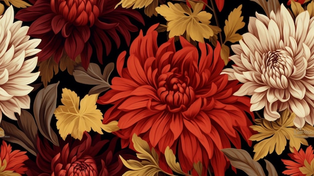 motif fleurs d'automne asters feuilles d'érable et dahlias