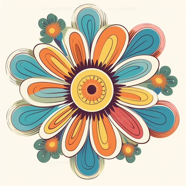 Photo motif de fleurs aux couleurs vives sur fond blanc avec des pétales bleus et orange ai générative