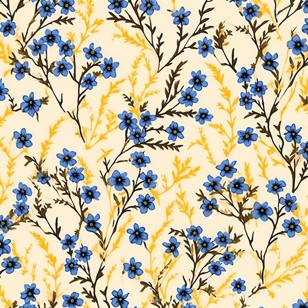 Motif de fleurs bleues sur fond de coq généré ia