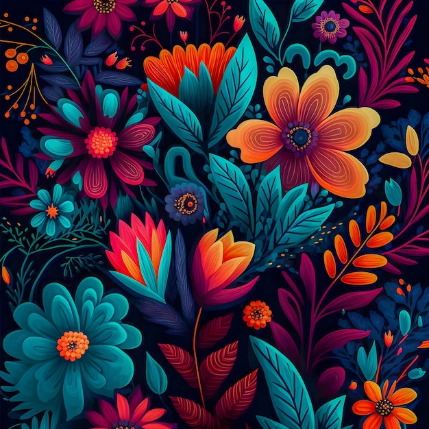 Motif de fleurs couleurs néon illustartion