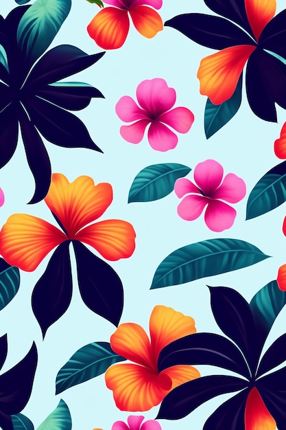 Motif de fleurs d'hibiscus et de feuilles tropicales