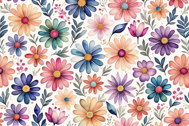 Un motif de fleurs à motif floral aquarelle coloré sans soudure avec un fond blanc ai génératif