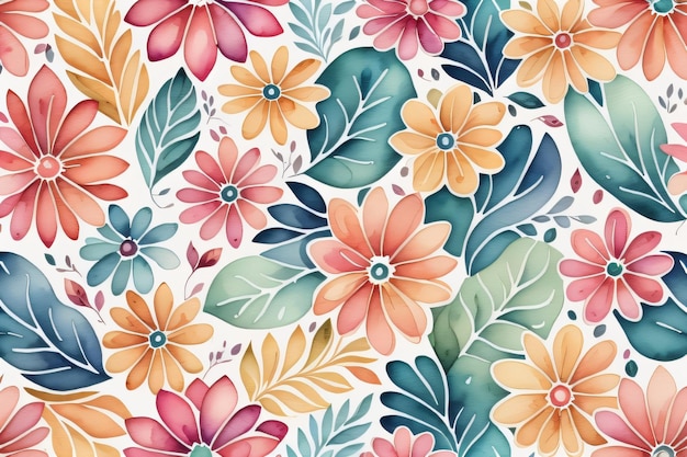 Un motif de fleurs à motif floral aquarelle coloré sans soudure avec un fond blanc ai génératif