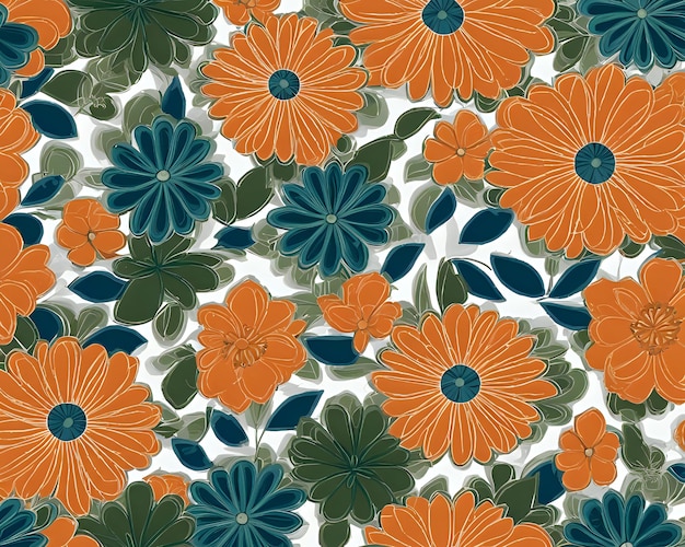 motif de fleurs orange vert et bleu sur fond blanc motif sans couture
