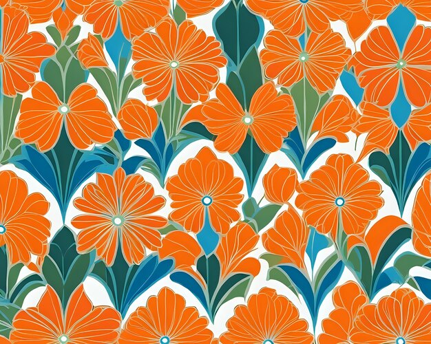 motif de fleurs orange vert et bleu sur fond blanc motif sans couture