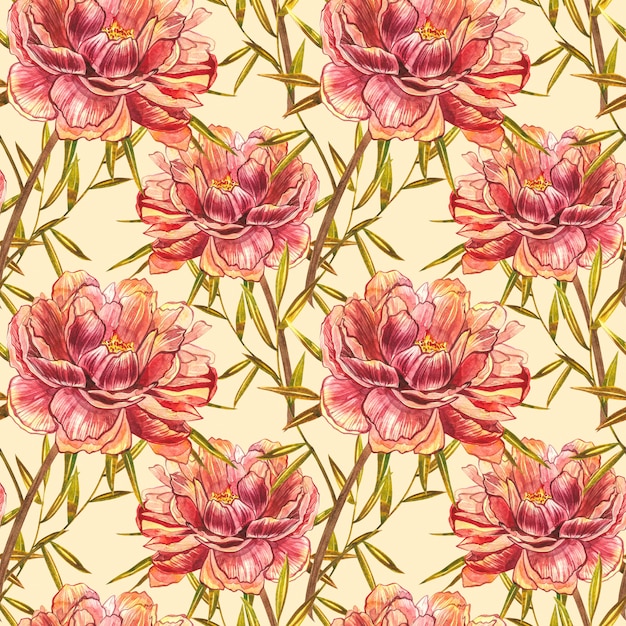 Motif de fleurs de pivoine aquarelle