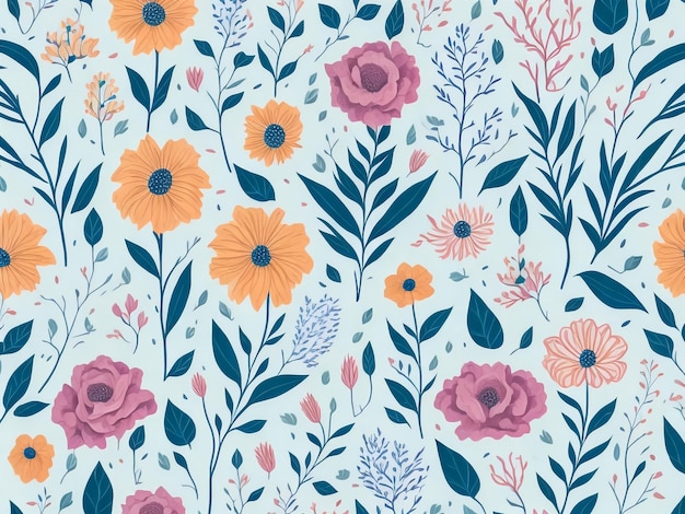 Motif de fleurs pressées à plat bio Fleurs colorées à l'aquarelle sans couture