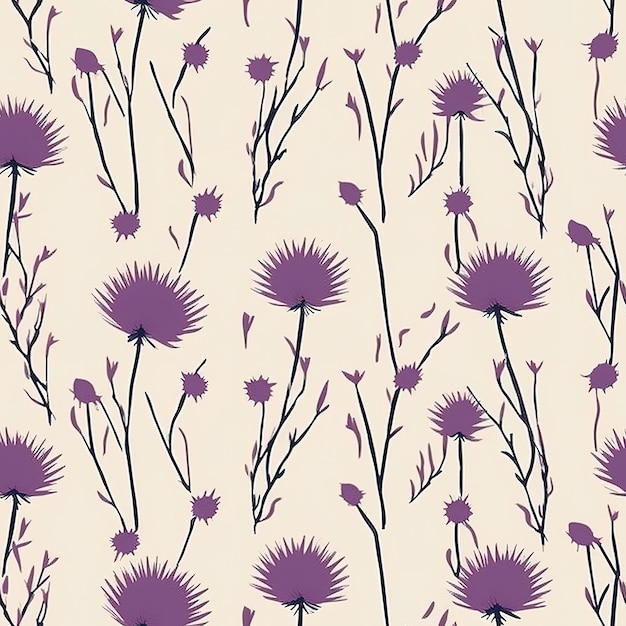 Un motif de fleurs violettes sur fond noir.