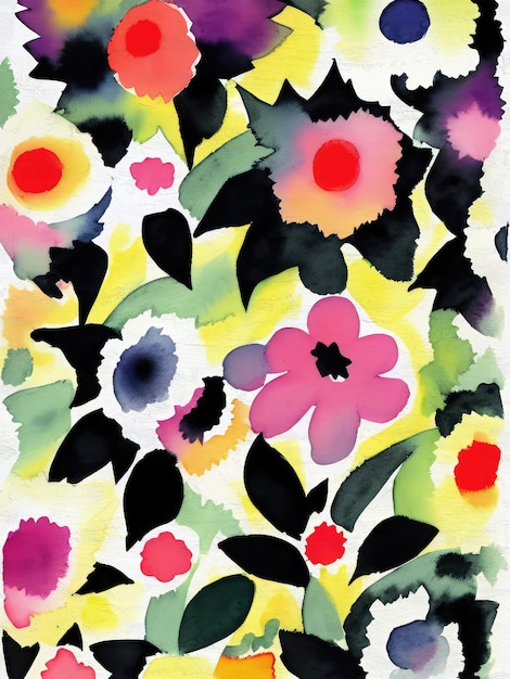 Photo motif floral abstrait reproduction peinture aquarelle artistique fond folklorique coloré