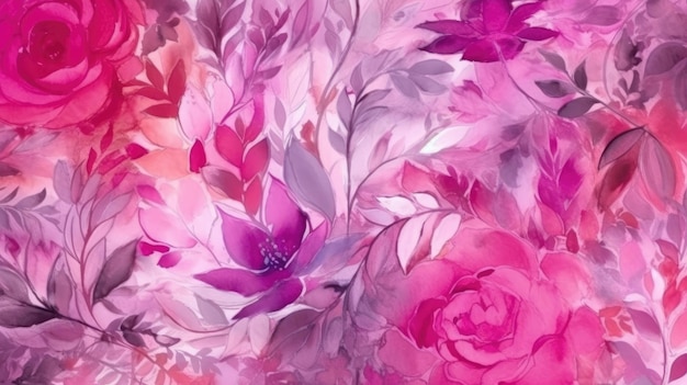 Un motif floral aquarelle abstrait magenta avec des couleurs roses et violettes Generative AI