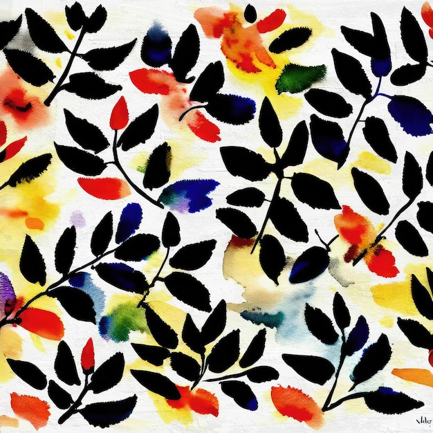 Motif Floral Aquarelle Feuilles Été Fond Peint Nature Artistique Art Botanique