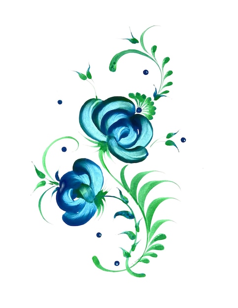 Photo motif floral aquarelle avec fleurs feuilles fleur de tournesol illustration dessinée à la main petrykivk