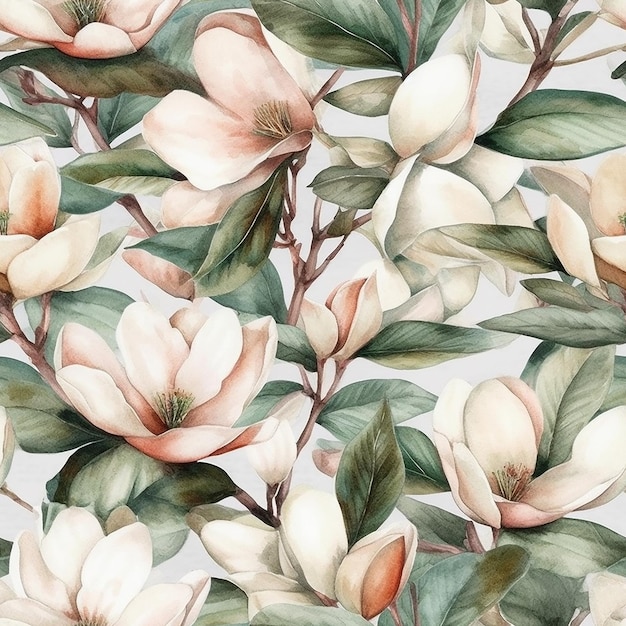 motif floral aquarelle avec des fleurs de magnolia