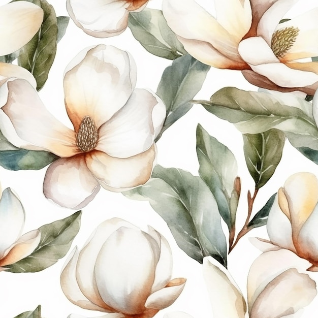 motif floral aquarelle avec des fleurs de magnolia