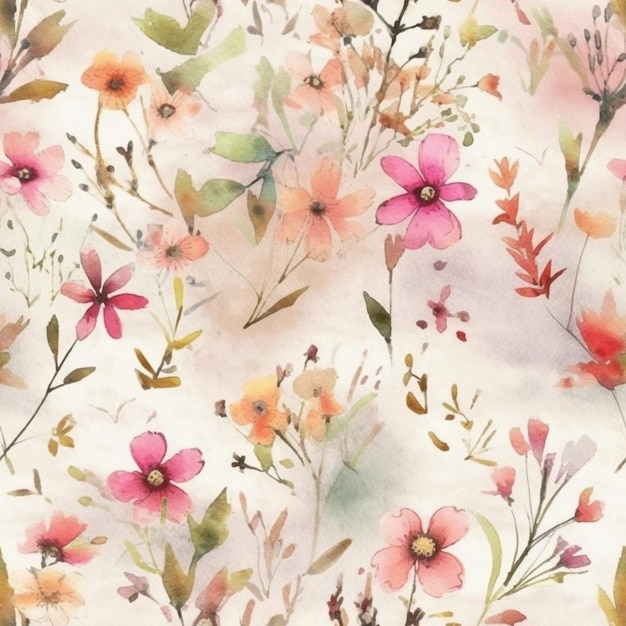 Un motif floral aquarelle avec des fleurs.