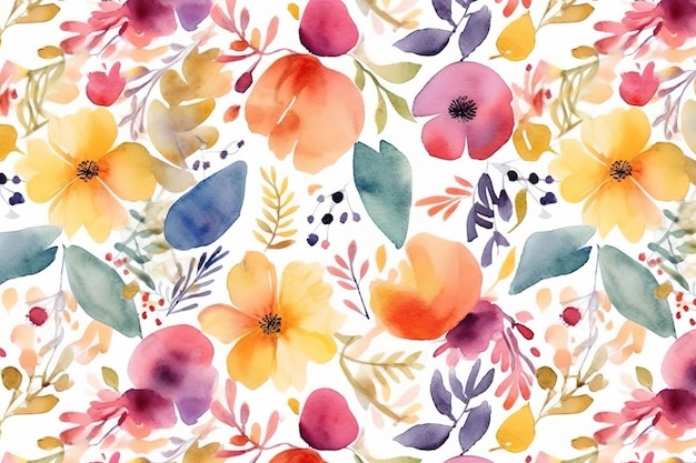 Un motif floral aquarelle avec un fond aquarelle.