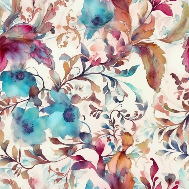 Motif floral aquarelle sur fond blanc.