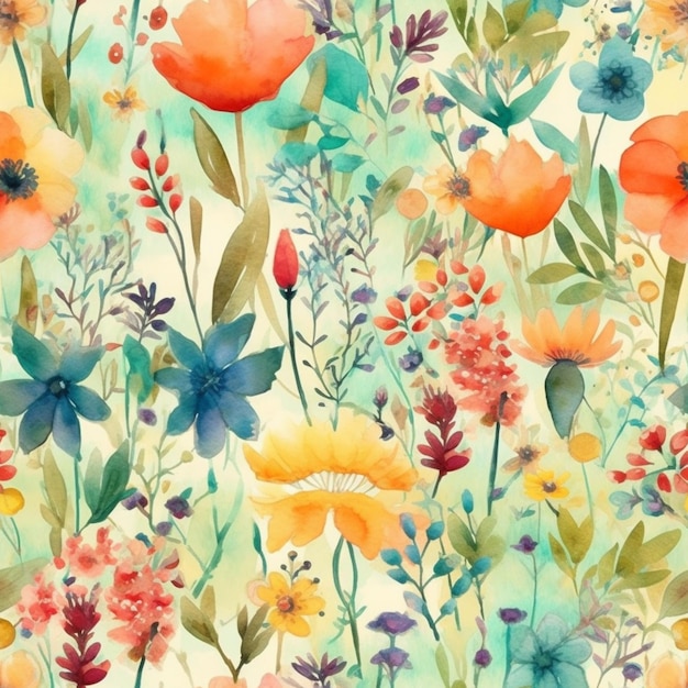 Un motif floral aquarelle avec un fond de fleurs colorées.