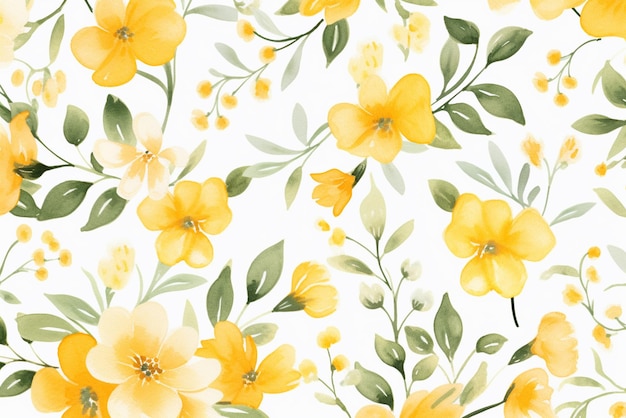 Photo un motif floral aquarelle jaune et blanc dans le style orange clair et émeraude clair