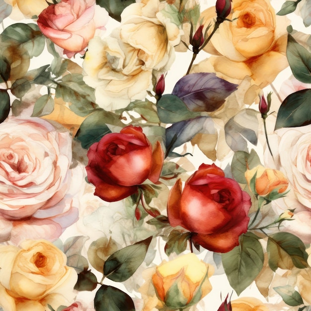 Un motif floral aquarelle avec des roses.