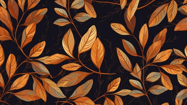 Motif floral d'automne feuilles brunes et dorées Generative AI