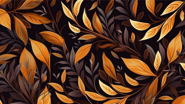 Motif floral d'automne feuilles brunes et dorées Generative AI