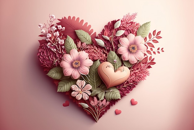 Motif floral de bannière Saint Valentin avec forme de coeur en IA générative rose