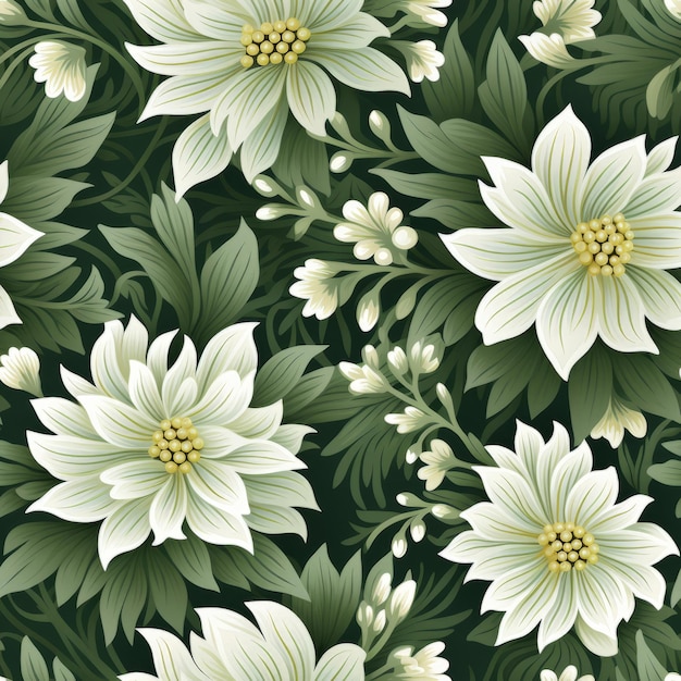 Photo un motif floral blanc complexe et détaillé sur un fond vert