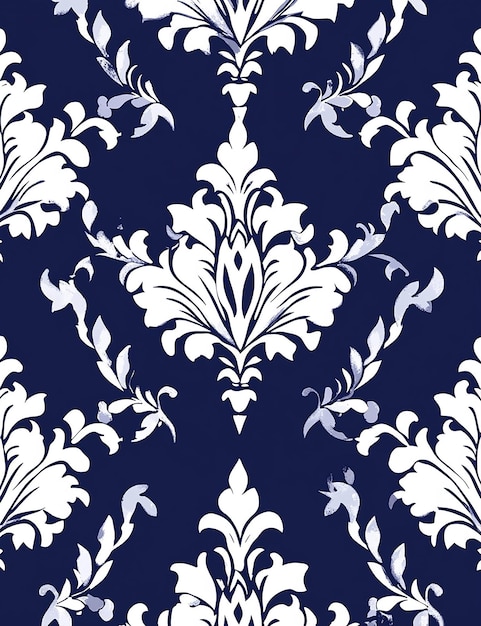 un motif floral bleu et blanc avec une fleur blanche sur le dessus