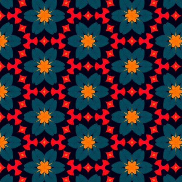 Photo un motif floral bleu avec des fleurs rouges sur un fond bleu