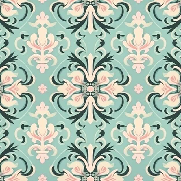 Photo un motif floral bleu et rose avec des tourbillons noirs et blancs