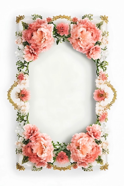 Photo motif floral sur le bord des quatre côtés sur fond blanc ia générative