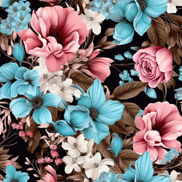 un motif floral coloré avec des fleurs et des feuilles