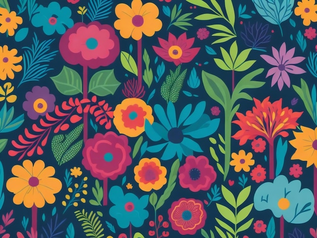 Un motif floral coloré avec des fleurs et des feuilles