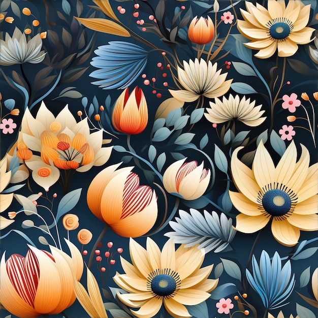 un motif floral coloré avec des fleurs et les mots fleurs