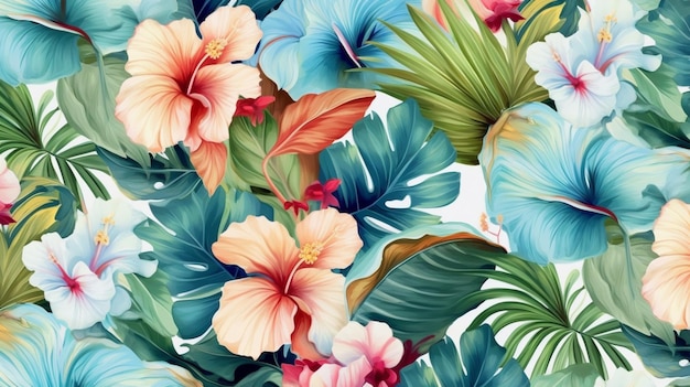 Un motif floral coloré avec des fleurs tropicales.