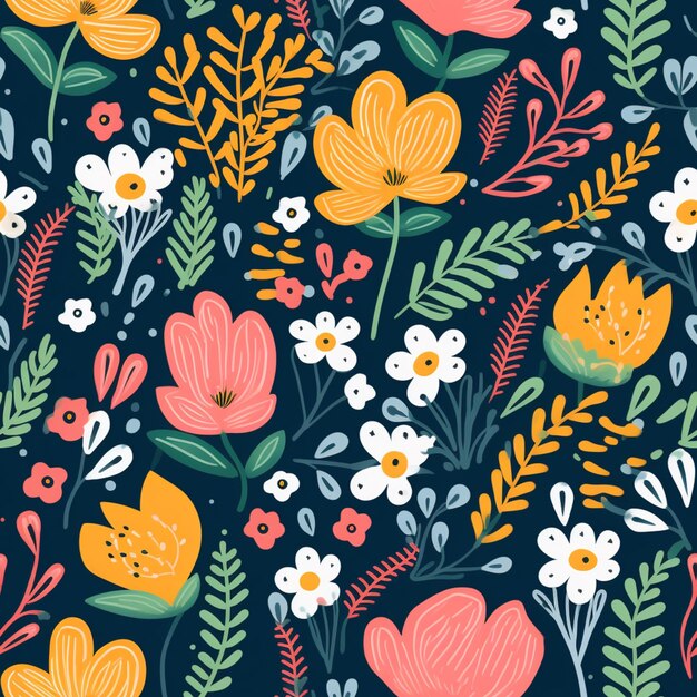 Un motif floral coloré avec des fleurs.