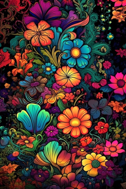 Un motif floral coloré avec les mots " j'aime les fleurs " en bas.