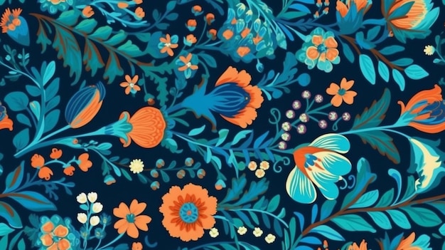 Un motif floral coloré avec un oiseau dessus.