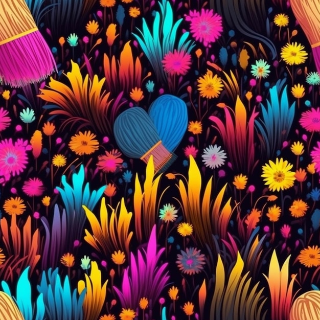 Un motif floral coloré avec des pinceaux et des fleurs génératives ai