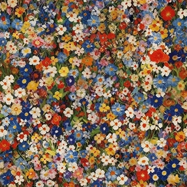 Un motif floral coloré avec une variété de fleurs.