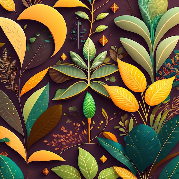 Motif floral complexe Affiche horizontale cartes de voeux en-têtes bannière site Web Bannière botanique avec des formes organiques feuilles et plantes Art numérique