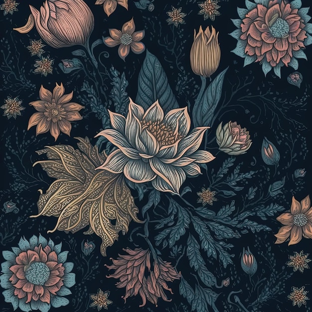 Motif floral complexe avec un élégant style de tapisserie vintage à motif de fleurs