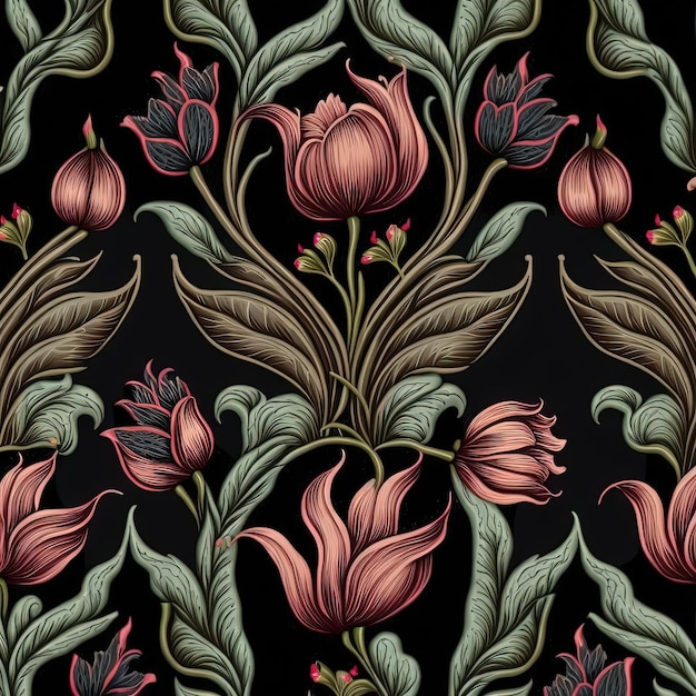 Photo motif floral complexe avec un élégant style de tapisserie vintage à motif de fleurs